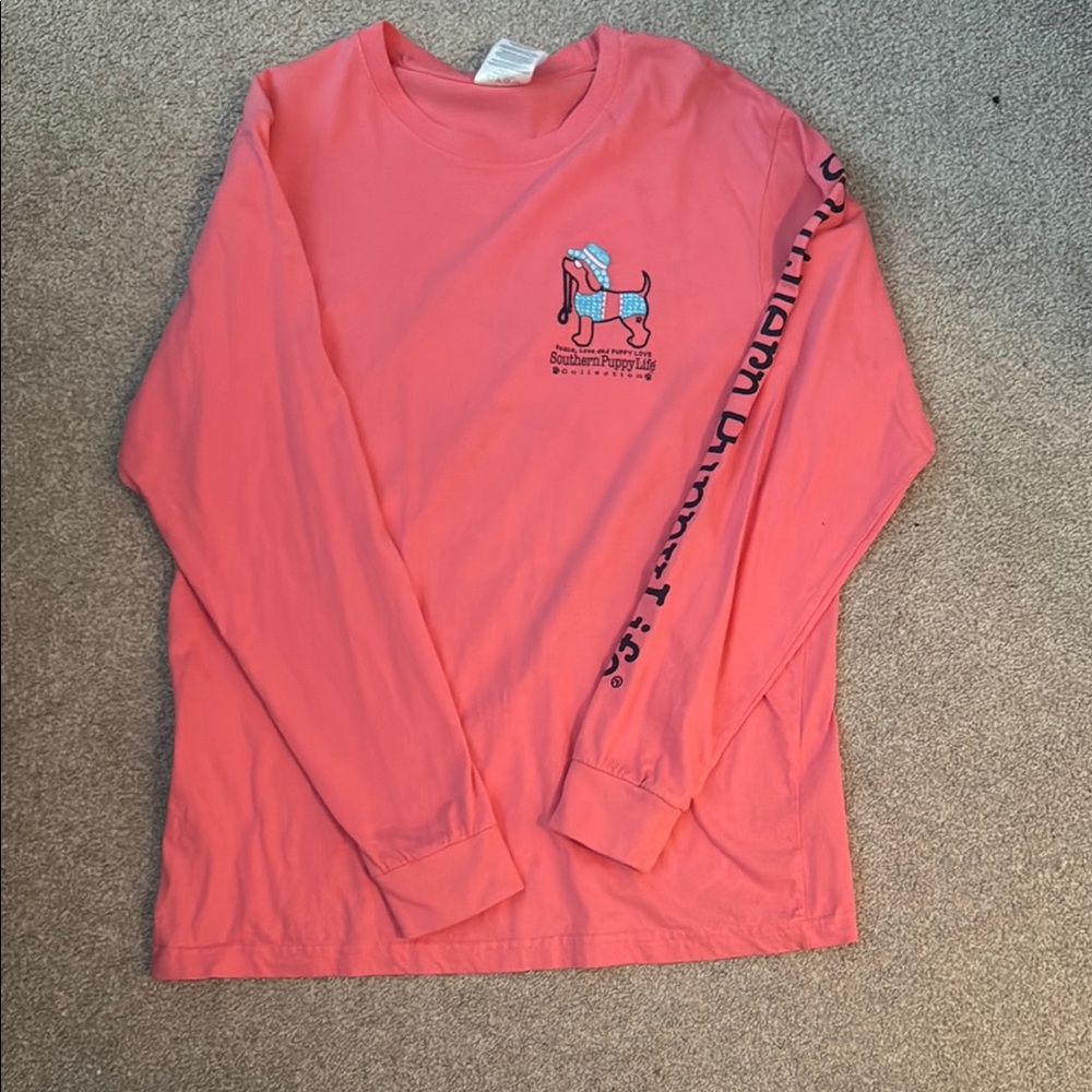 Coral Long Sleeve Shirt with Poodle Graphic